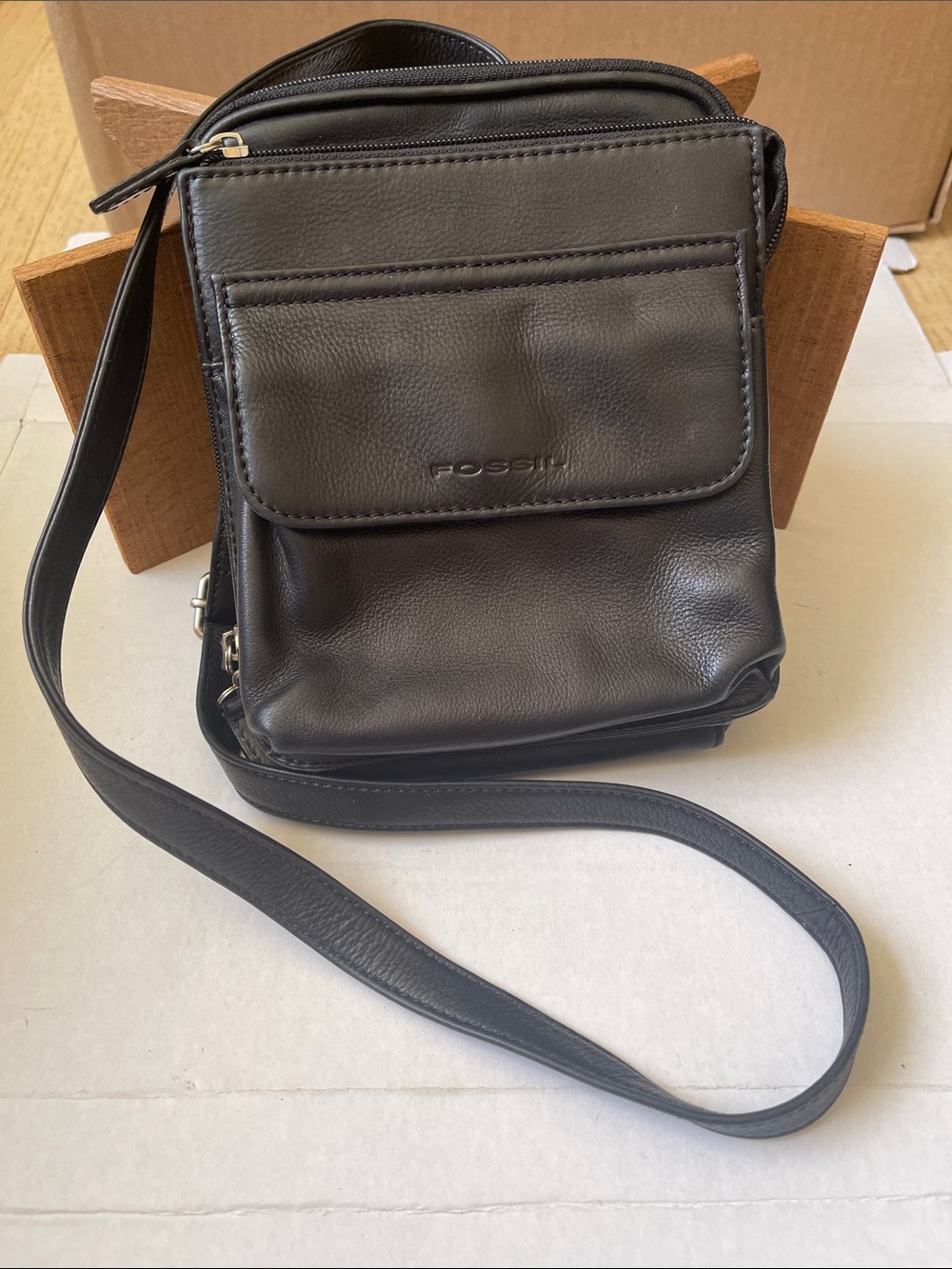 Fossil Black Leather Small Crossbody Bag